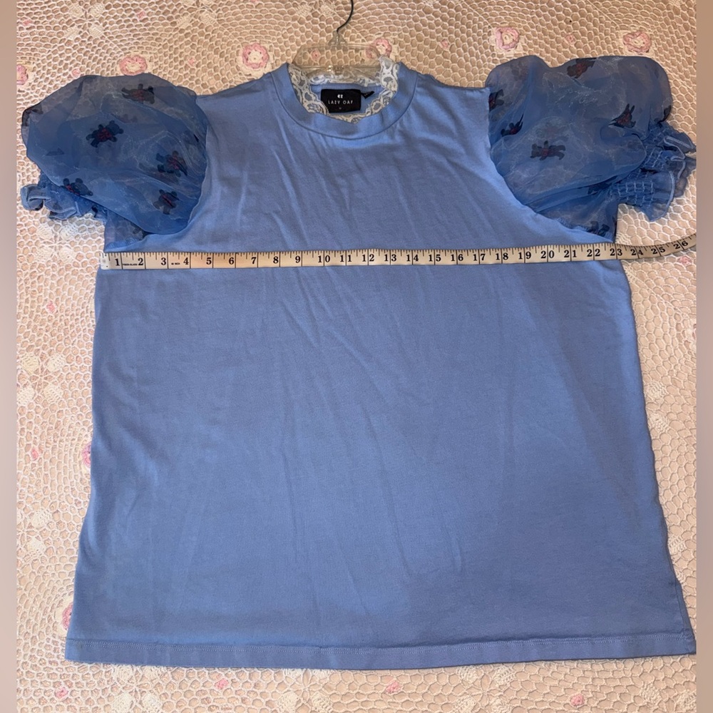 Lazy Oaf Blue Teddy Bear Puff Sleeve Top Size M View 5